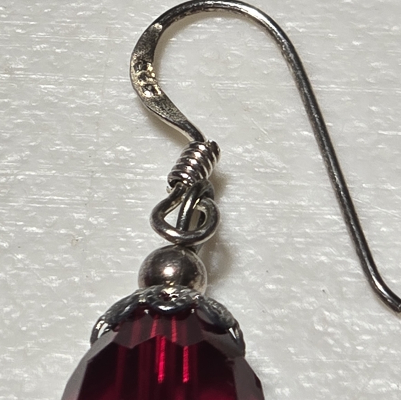 Vintage 925 Faceted Garnet Drop Earrings 18 - Picture 4 of 4